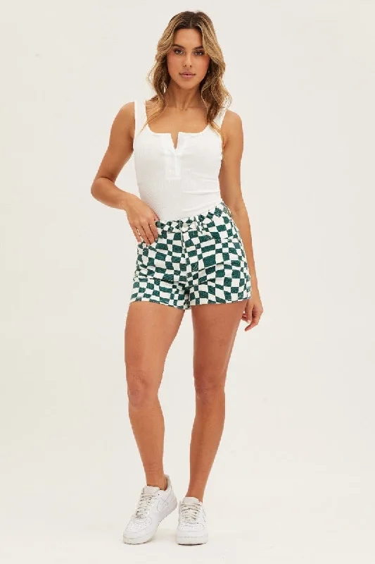 Abstract Print High Rise Relaxed Denim Shorts