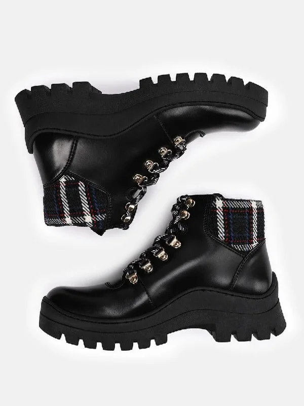 ALOHAS Danny Vegan Black Check Boot - Black