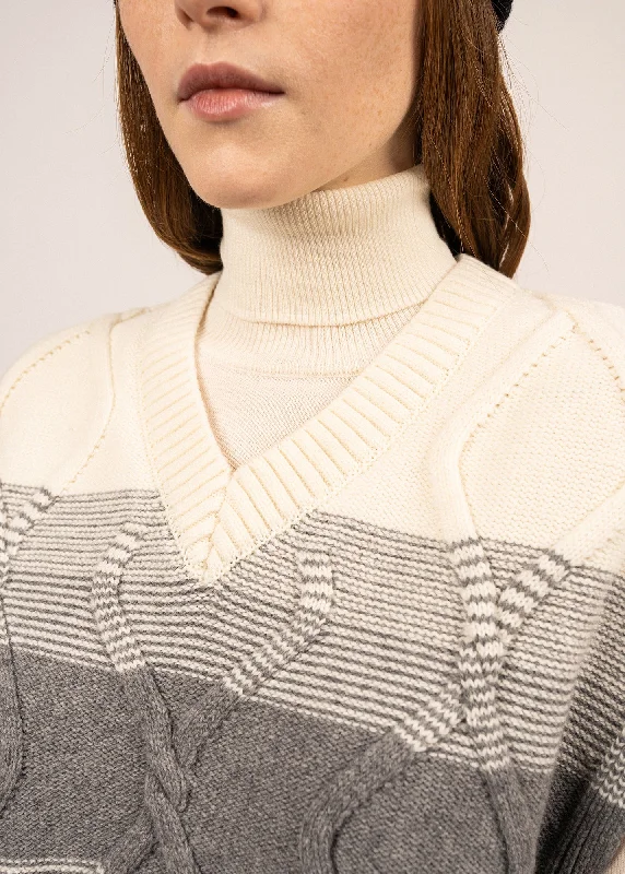 ARUDY - Sleevless Structured Knit Sweater | 100% Wool (IVORY / GREY / NEON ORANGE)