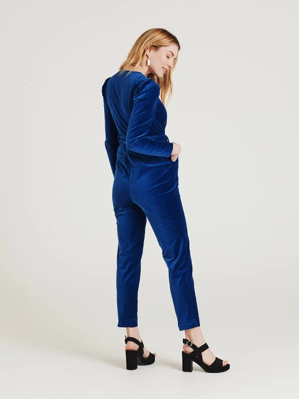 Aubrie Organic Cotton Velvet Jumpsuit - Dark Sapphire Blue