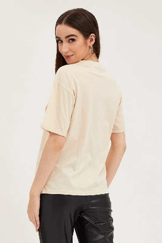 Beige Graphic T Shirt Short Sleeve