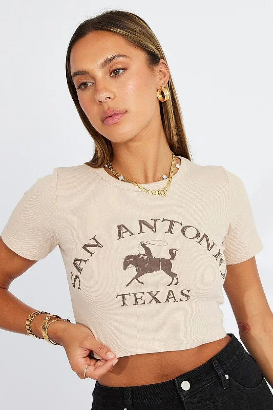 Beige Graphic Tee Cowboy Texas western Crop Baby T-shirt