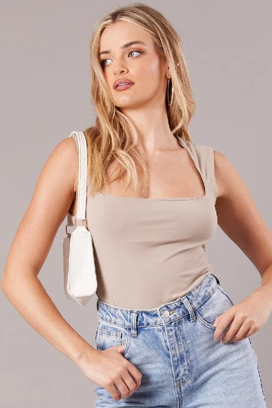 Beige Scoop Neck Tank Sleeveless