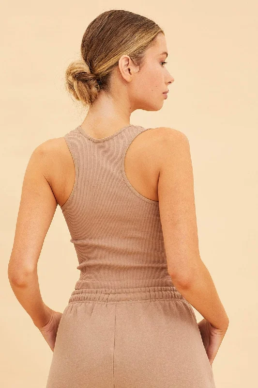 Beige Seamless Tank Crop Racer Back Sleeveless