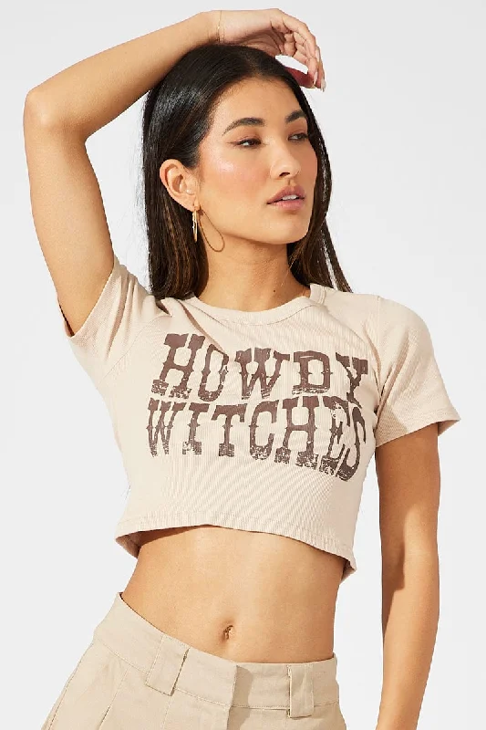 Beige Western Halloween Howdy Witches Graphic Baby Tee