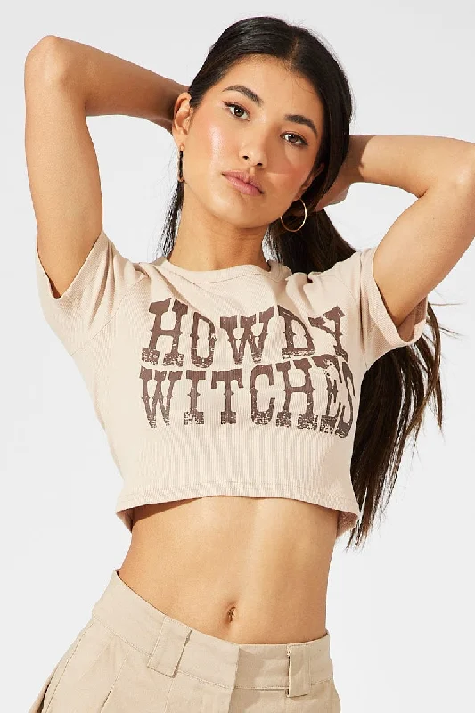 Beige Western Halloween Howdy Witches Graphic Baby Tee