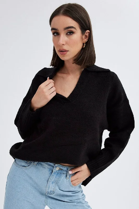 Black Collar Knit Jumper Stripe