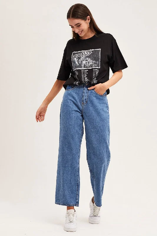 Black Crew Neck Oversized Graphic T-Shirt