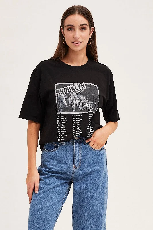 Black Crew Neck Oversized Graphic T-Shirt