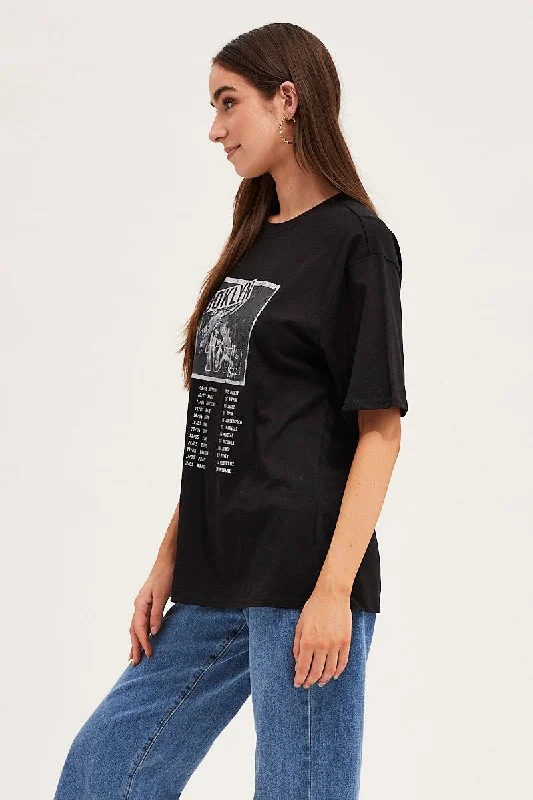 Black Crew Neck Oversized Graphic T-Shirt