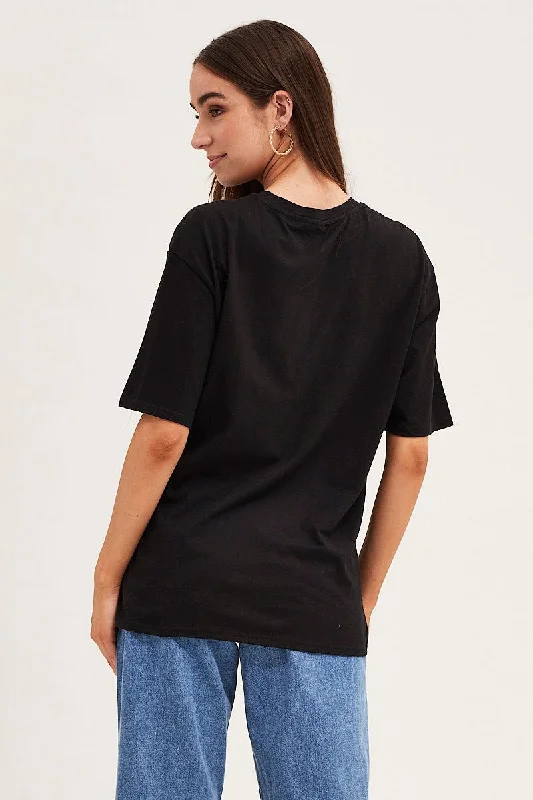 Black Crew Neck Oversized Graphic T-Shirt