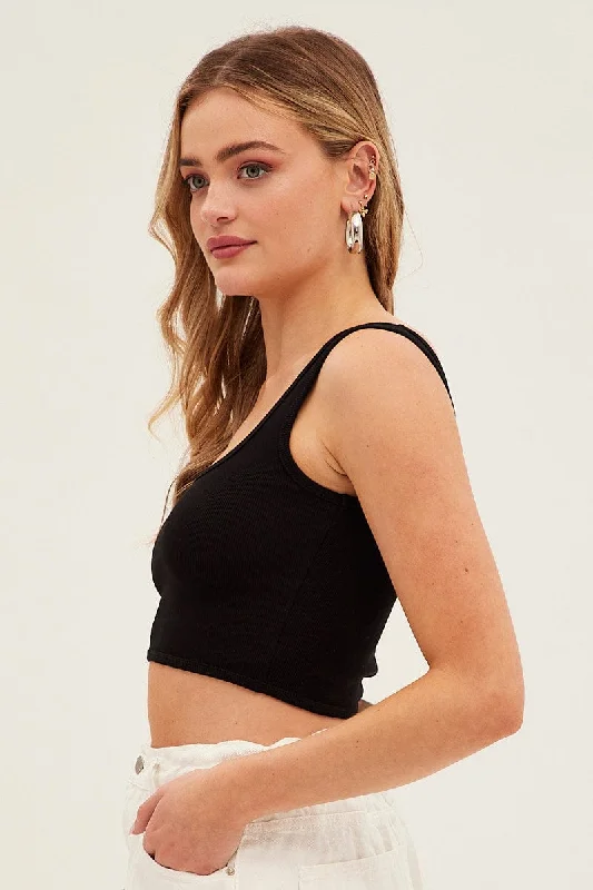 Black Crop Tank Top Scoop Neck