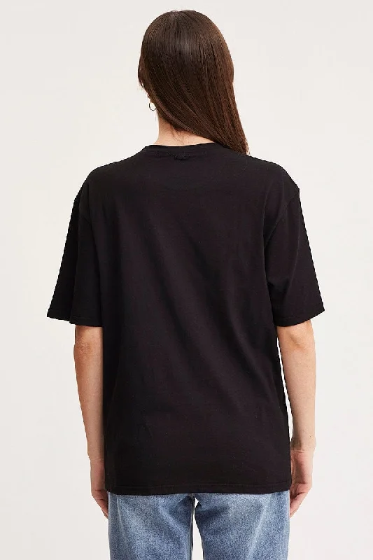 Black Graphic T Shirt Short Sleeve Embroided