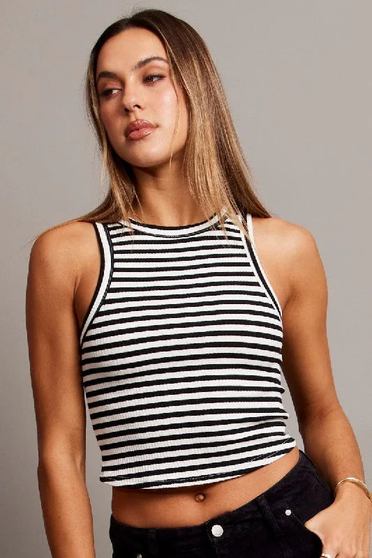 Black Stripe Tank Top Crew Neck