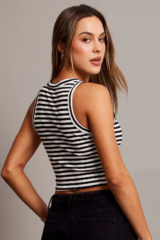 Black Stripe Tank Top Crew Neck