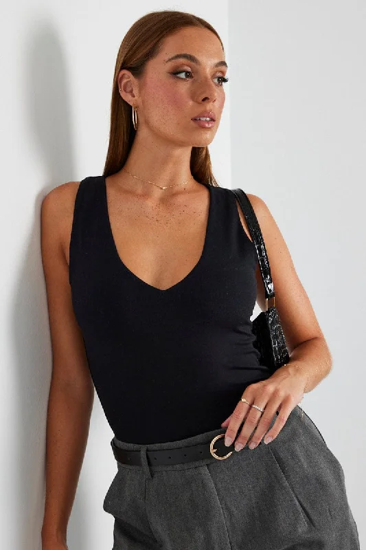 Black Supersoft Tank V Neck Sleeveless