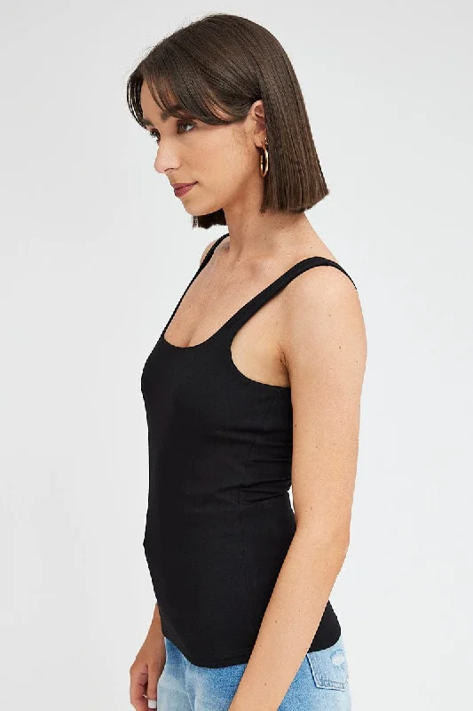 Black Tank Top Sleeveless Square Neck