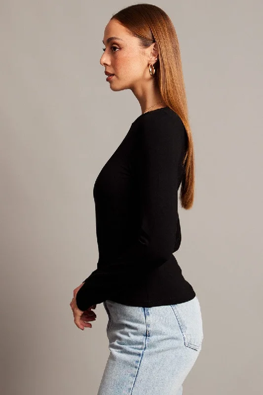 Black Top Long Sleeve Boat Neck Modal