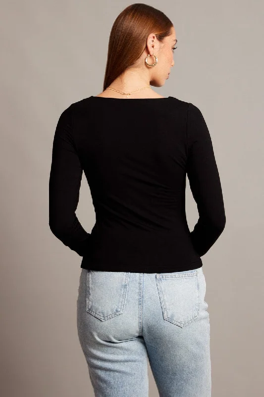 Black Top Long Sleeve Boat Neck Modal