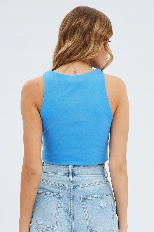 Blue Crop Tank Top Cotton