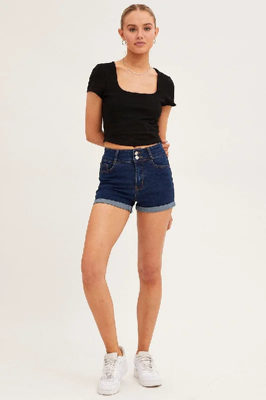 Blue Denim Shorts Skinny High Rise