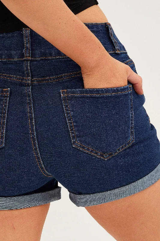 Blue Denim Shorts Skinny High Rise