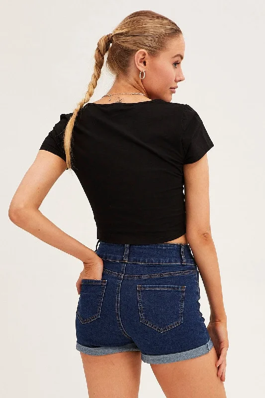 Blue Denim Shorts Skinny High Rise