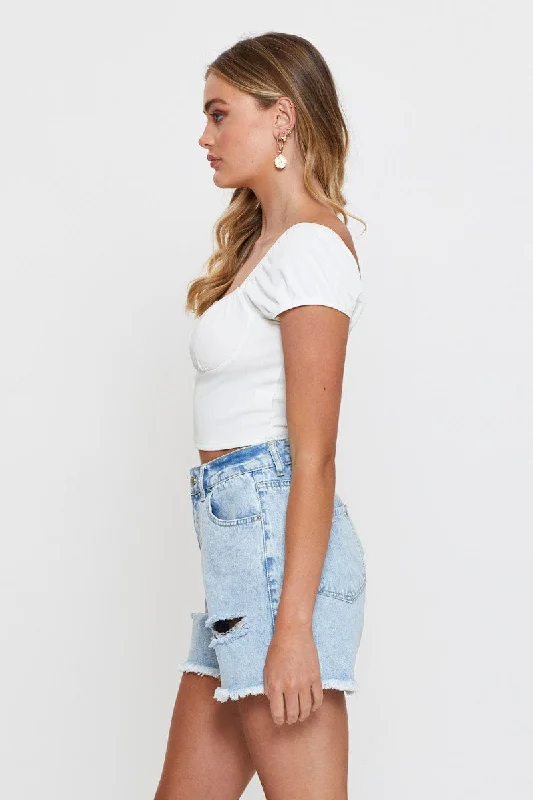 Blue Relaxed Denim Shorts High Rise