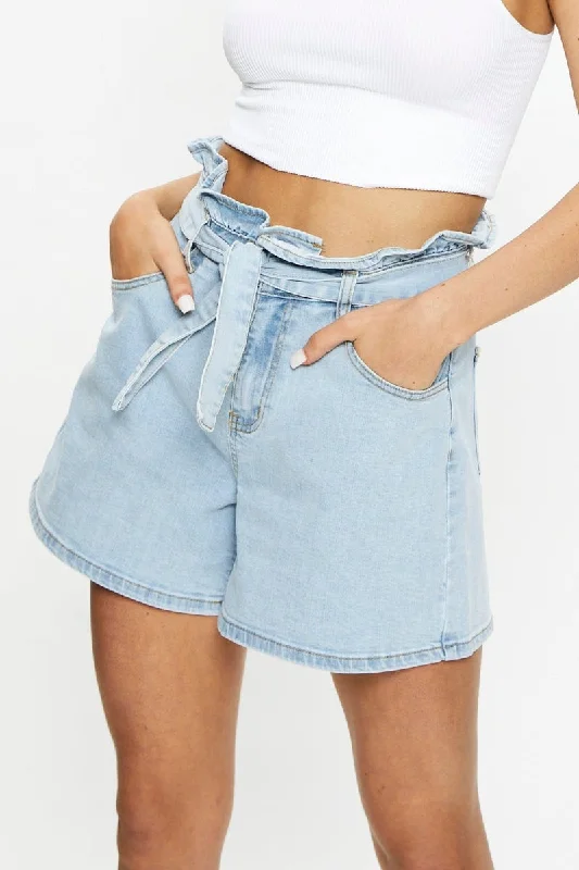 Blue Relaxed Denim Shorts High Rise