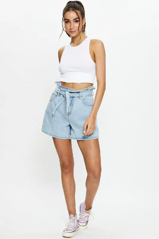 Blue Relaxed Denim Shorts High Rise