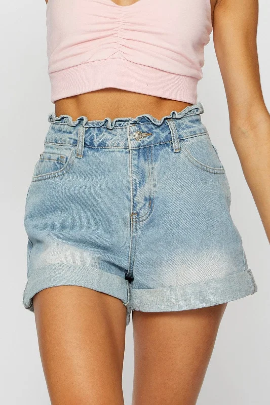 Blue Relaxed Denim Shorts High Rise