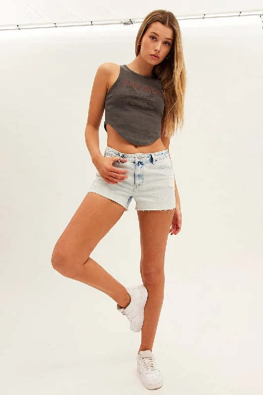 Blue Relaxed Denim Shorts Low Rise