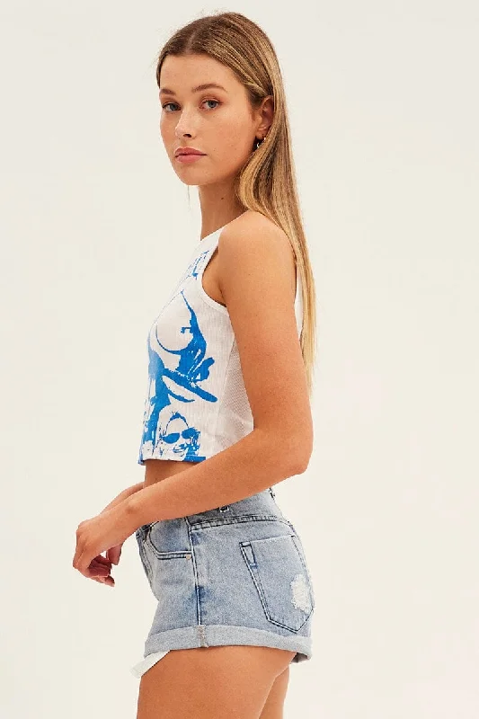 Blue Relaxed Denim Shorts Low Rise