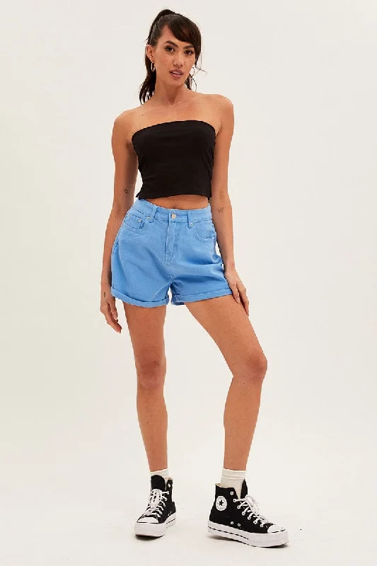 Blue Relaxed Short High Rise