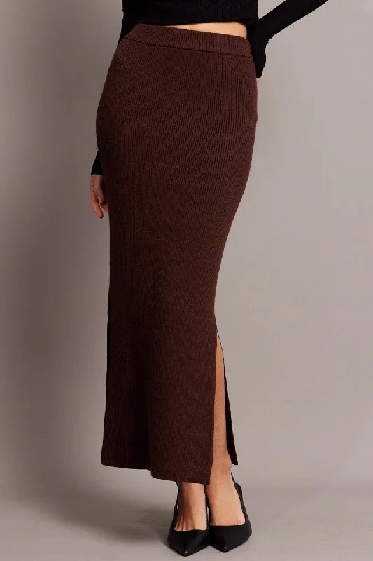 Brown Knit Skirt High Rise