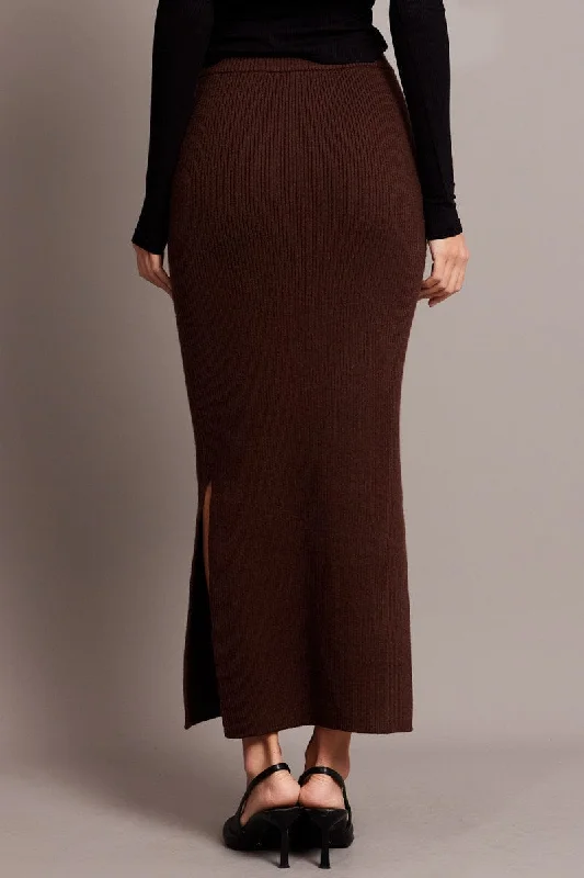 Brown Knit Skirt High Rise