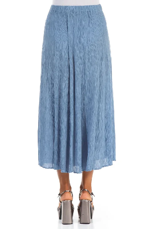 Crinkled Light Denim Silk Viscose Skirt