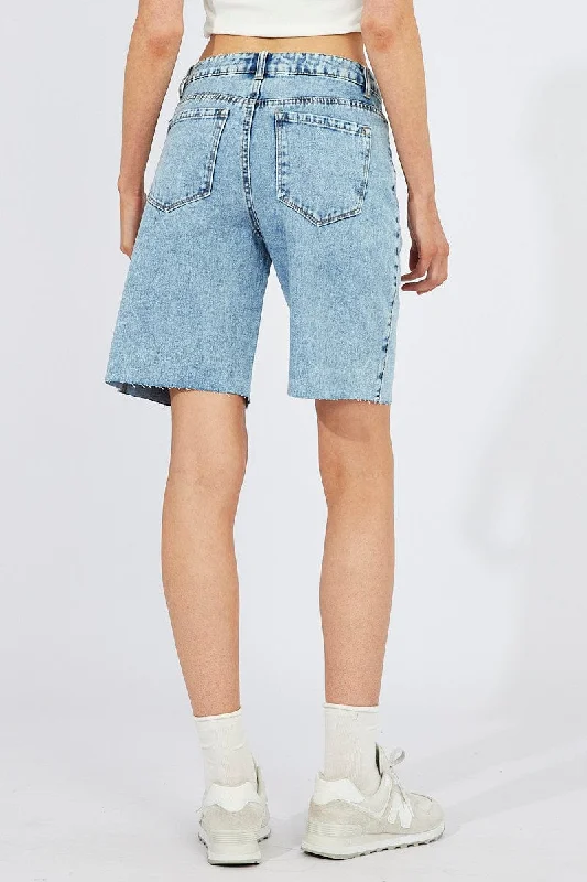 Denim Longline Denim Shorts Mid Rise