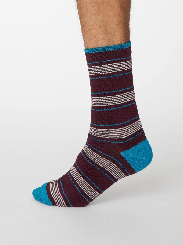 Edoardo Stripe Socks - Wine Red