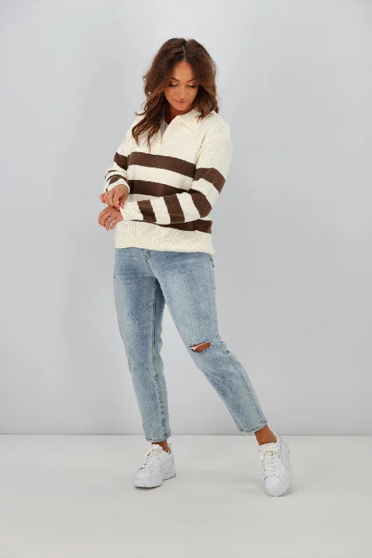 Foxwood Imogen Knit Choc White Stripe