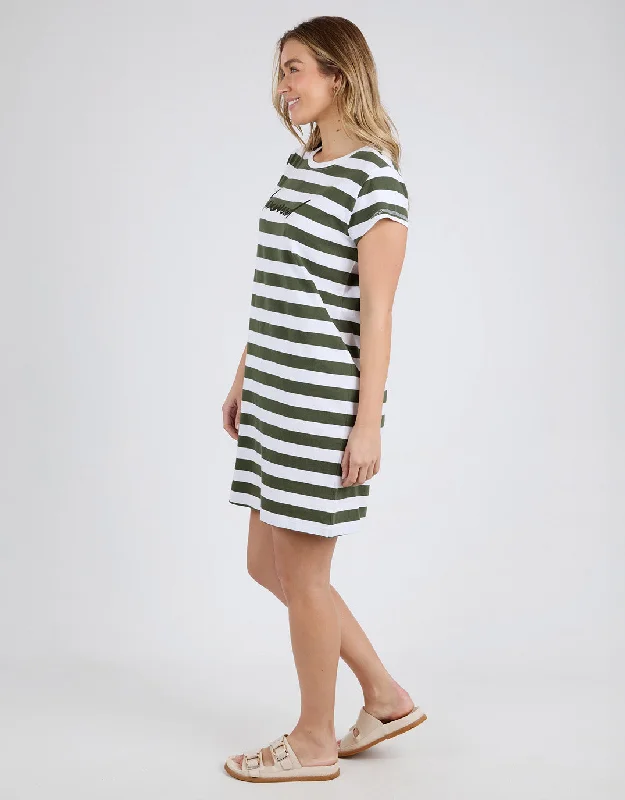 Foxwood Signature Stripe Tee Dress Khaki/White Stripe