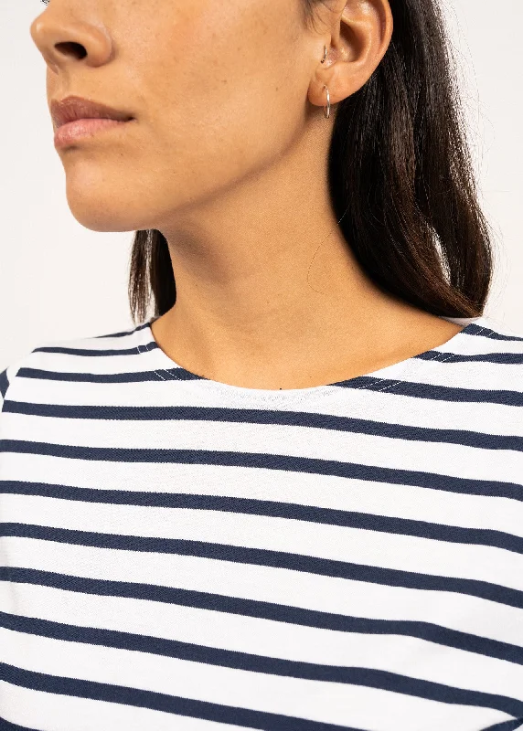 GALATHEE II - Breton Striped Top with ¾ Sleeve | Soft Cotton | Women Fit (WHITE / NAVY)