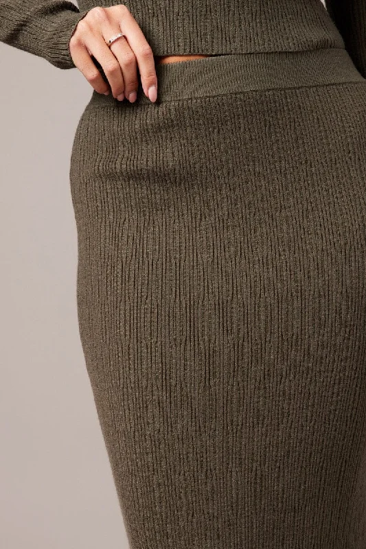 Green Knit Skirt High Rise