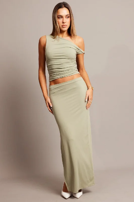 Green Supersoft Maxi Skirt Side Split