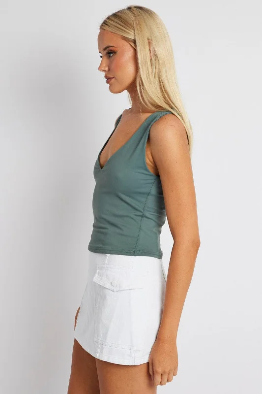 Green Supersoft Tank V Neck Sleeveless