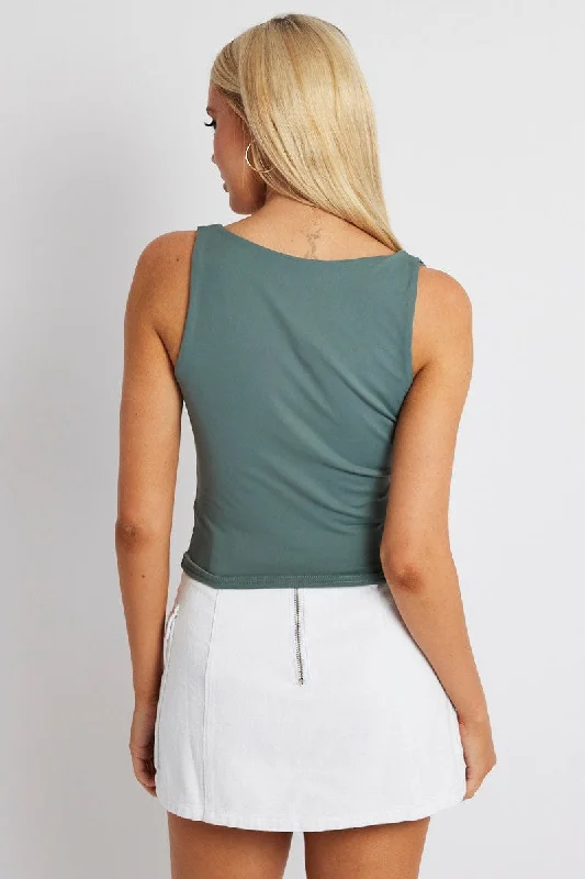 Green Supersoft Tank V Neck Sleeveless