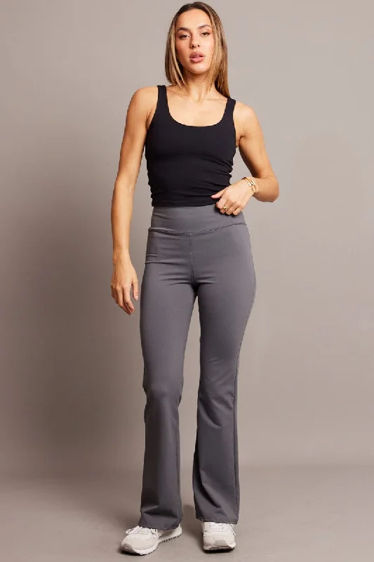 Grey Flared Leggings High Rise Pants