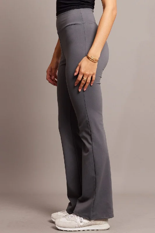 Grey Flared Leggings High Rise Pants