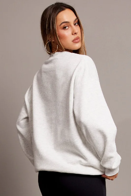 Grey Graphic Sweater Long Sleeve