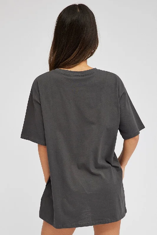 Grey Graphic Tee Short Sleeve Round Neck